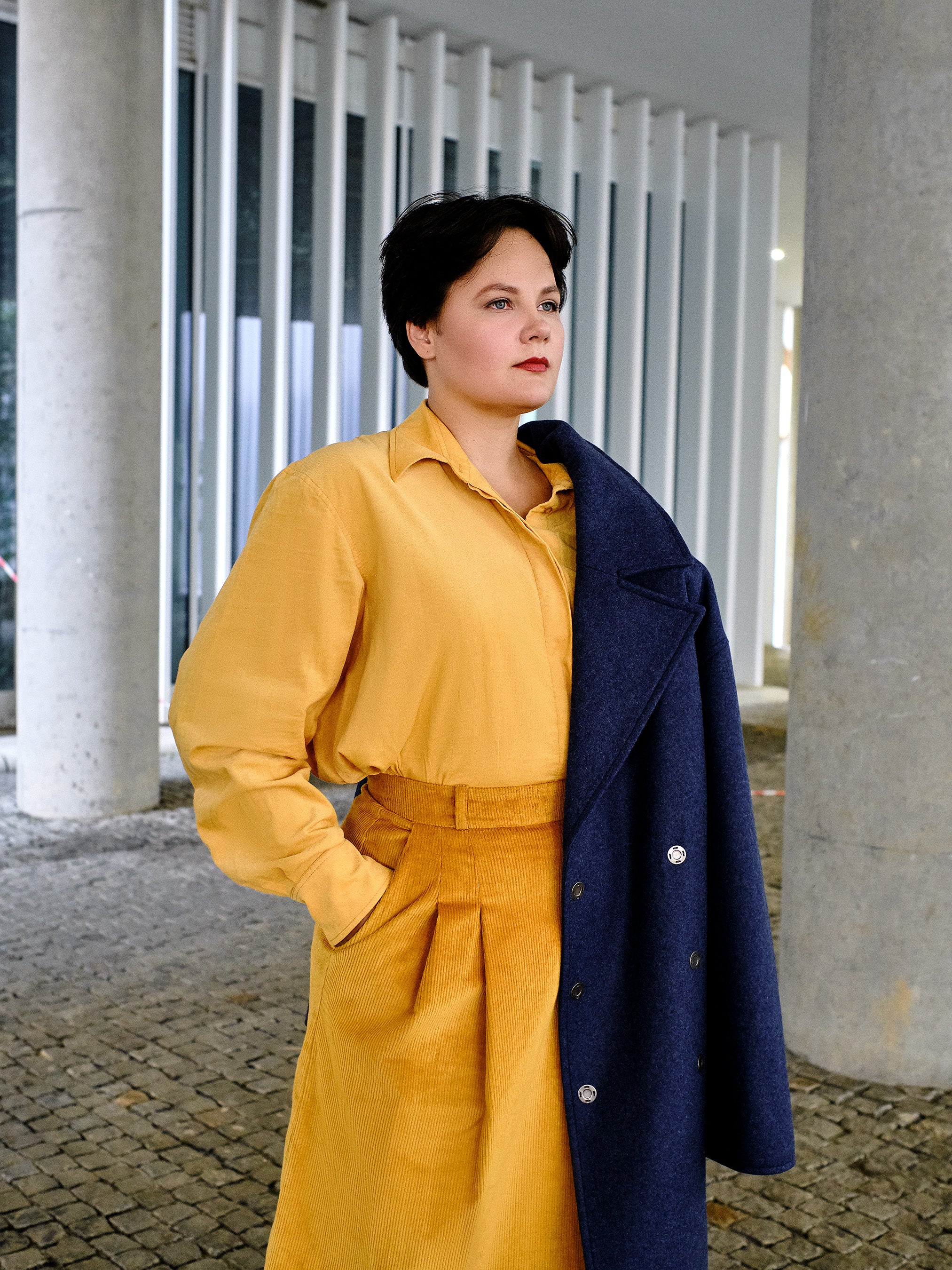 Micro-velvet Boyfriend Shirt in Yellow