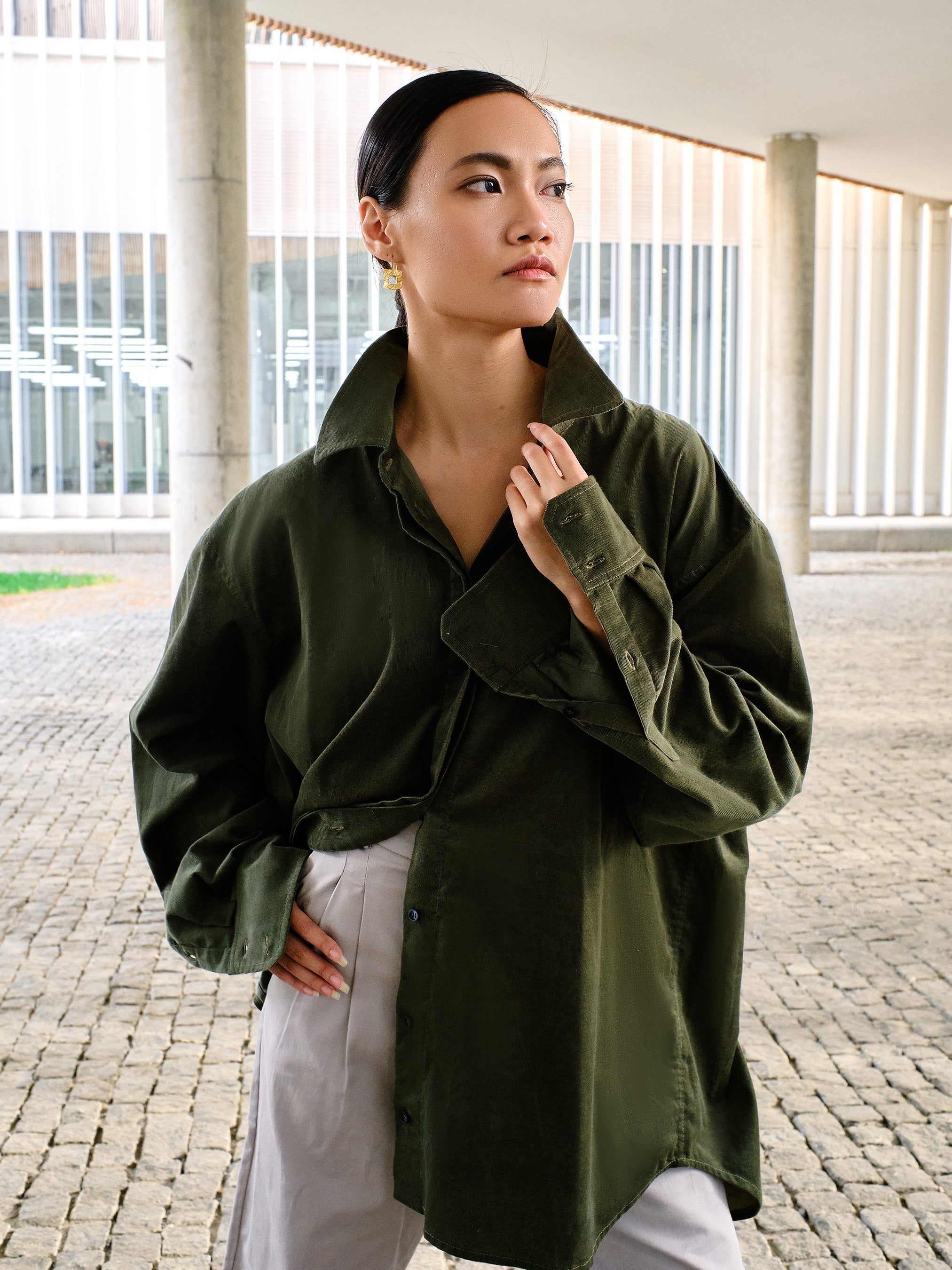 Micro-velvet Boyfriend Shirt in Yellow