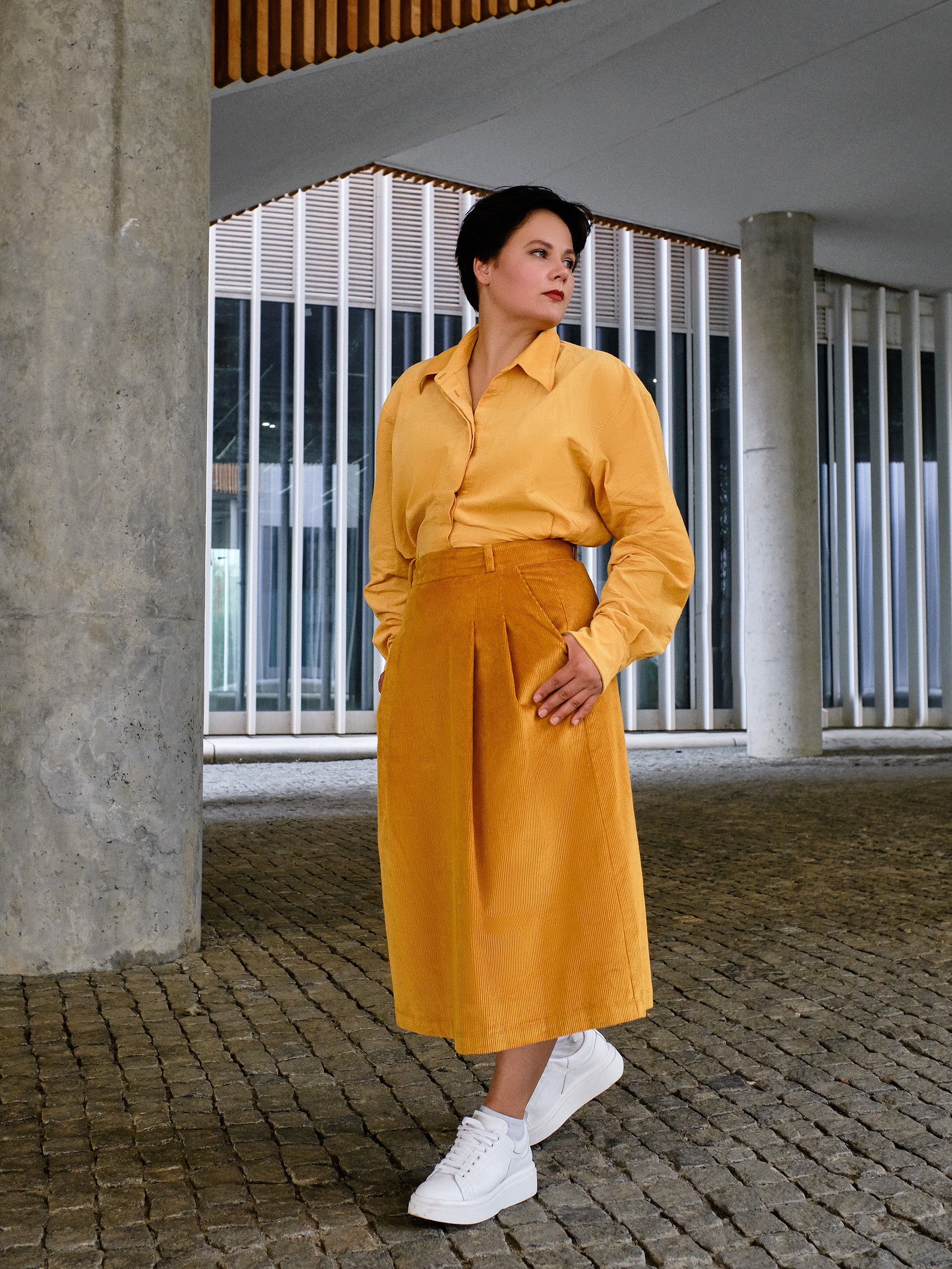 Micro-velvet Boyfriend Shirt in Yellow