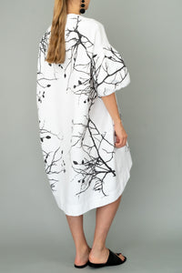 White Cotton Midi Dress "BRANCHES"