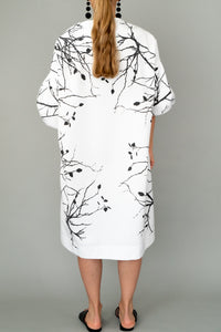 White Cotton Midi Dress "BRANCHES"