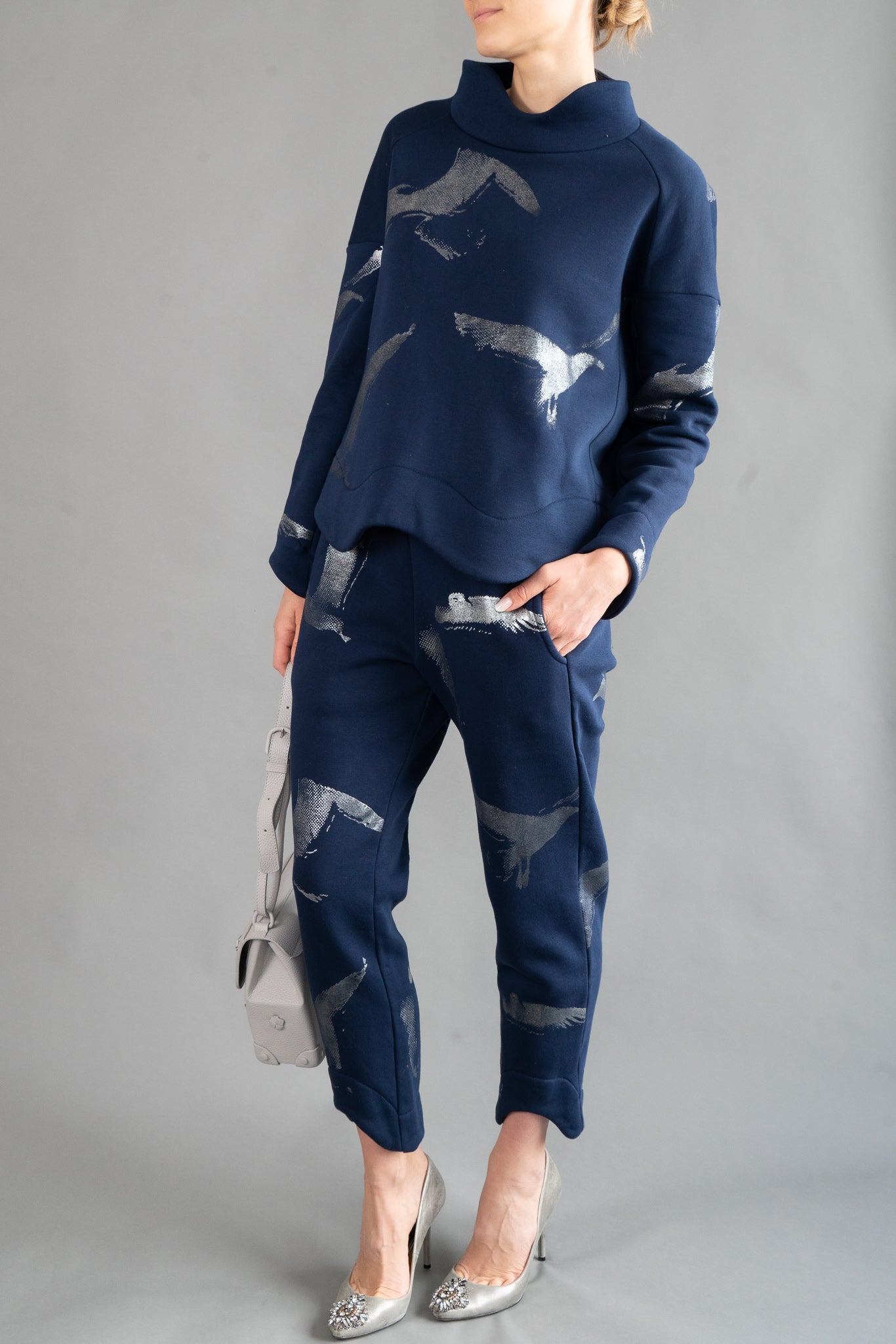 Navy Blue Sweatshirt with "Silver Seagulls"