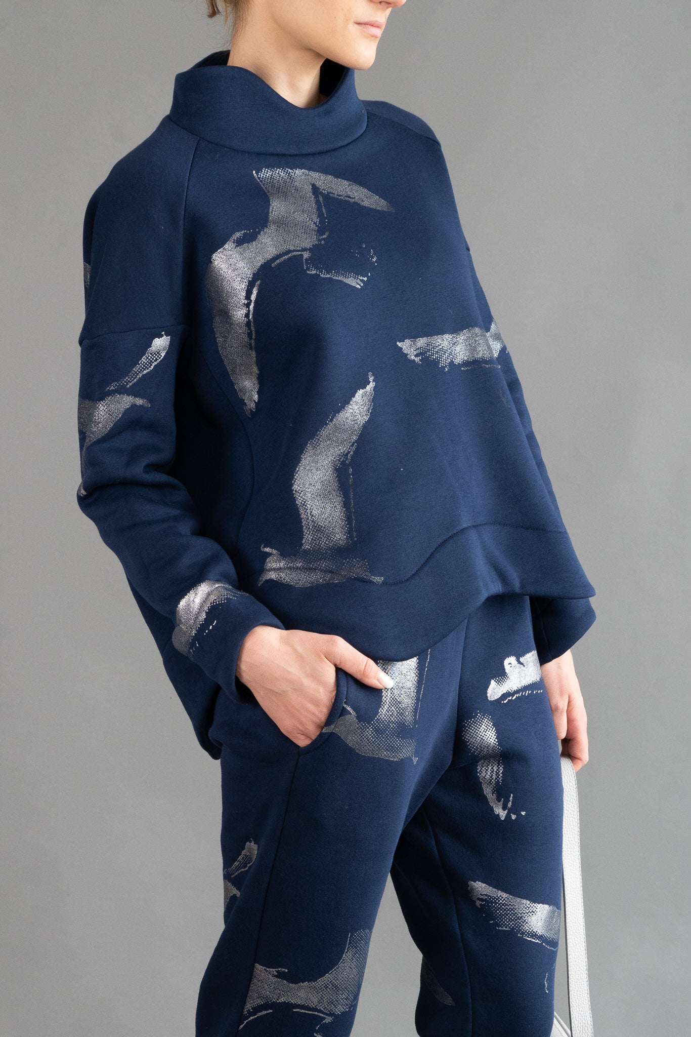 Navy Blue Sweatshirt with "Silver Seagulls"