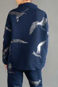 Navy Blue Sweatshirt with "Silver Seagulls"